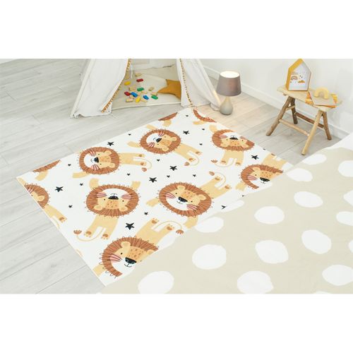 Tapis Imprimé Intérieur Happy Lion 80 X 150 Cm Beige
