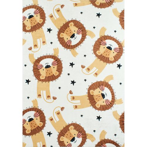 Tapis Imprimé Intérieur Happy Lion 80 X 150 Cm Beige