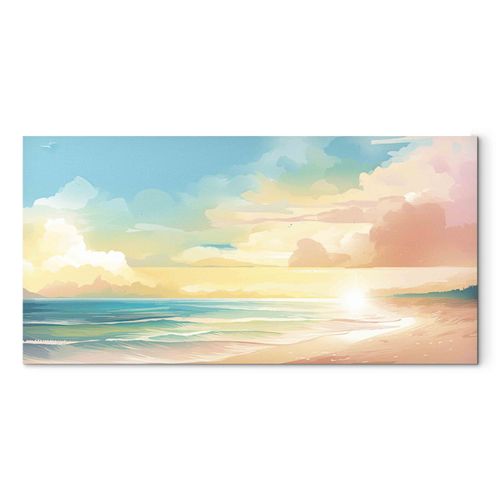 Affiche Illustrée De Plage Et Coucher De Soleil 40 X 80 Cm Beige