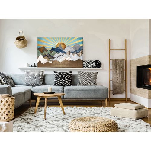 Tableau Matin Dans Les Montagnes Partie 1 Wide 90 X 60 Cm Bleu