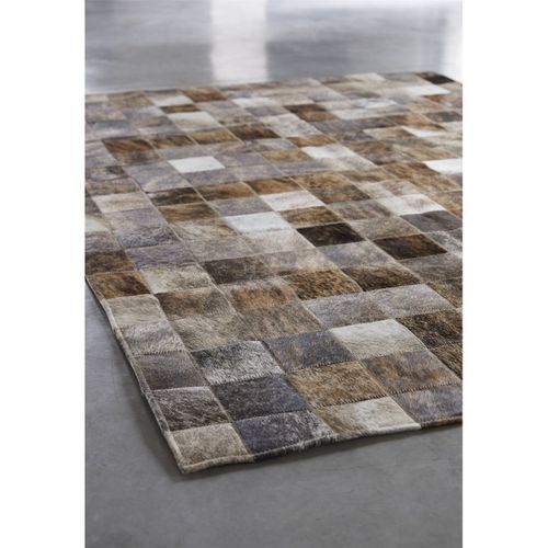 Tapis Patchwork En Cuir Brun, Beige Et Gris