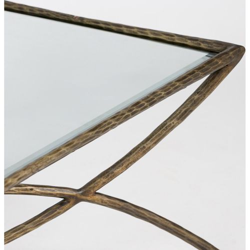 Table Basse Élégante En Verre Et Métal Doré Antique