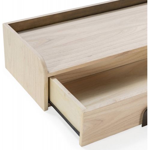 Console Élégante En Bois Naturel Et Laiton
