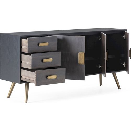 Buffet Élégant Chêne Et Métal Noir Doré