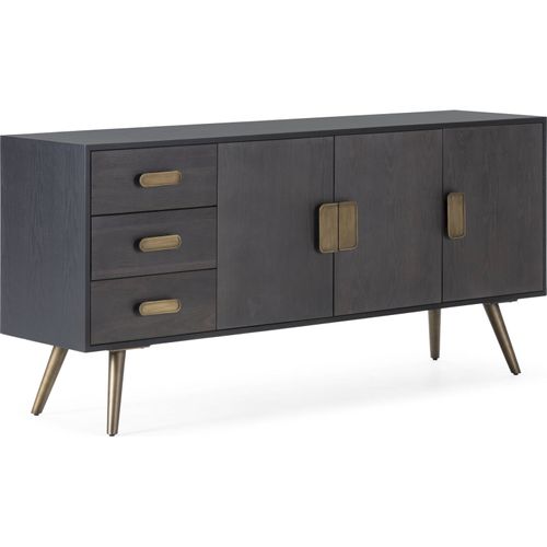 Buffet Élégant Chêne Et Métal Noir Doré