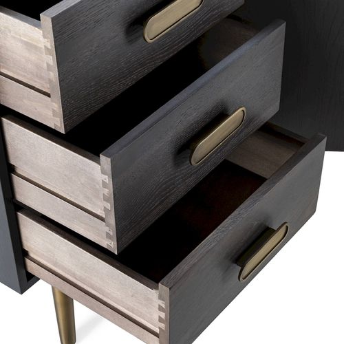 Buffet Élégant Chêne Et Métal Noir Doré