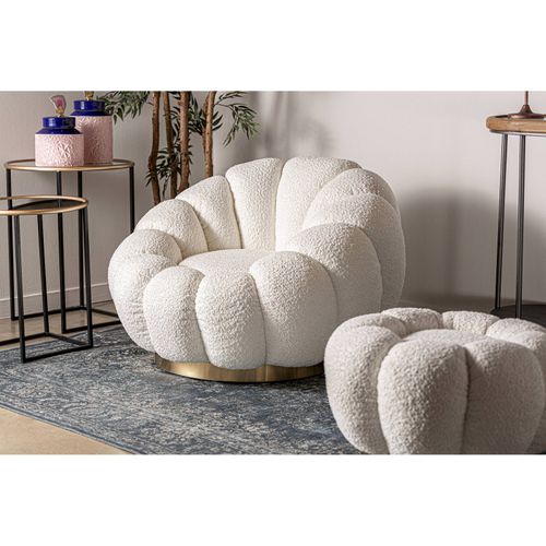 Fauteuil Bouclé Pivotant Blanc Doré Art Déco