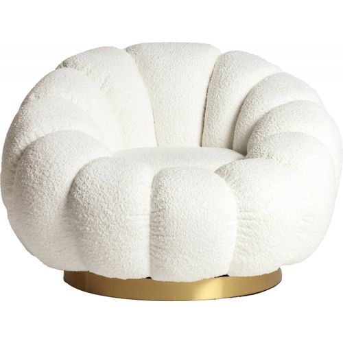 Fauteuil Bouclé Pivotant Blanc Doré Art Déco
