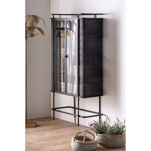 Vitrine Design Industriel Noir Et Or Last Deco