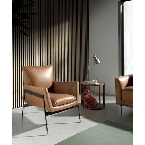 Fauteuil En Cuir Marron Et Pieds Dorés Angel Cerda