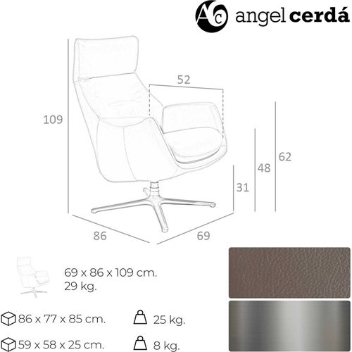 Fauteuil Pivotant Cuir Anthracite Angel Cerda