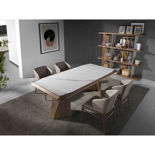 Table à Dîner Design Marbre Et Noyer Angel Cerda