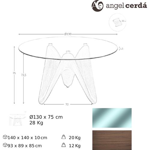 Table Repas Verre Et Noyer Design Angel Cerda