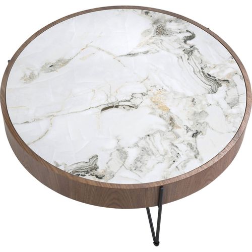 Table Basse Ronde En Noyer Et Marbre Blanc Angel Cerda