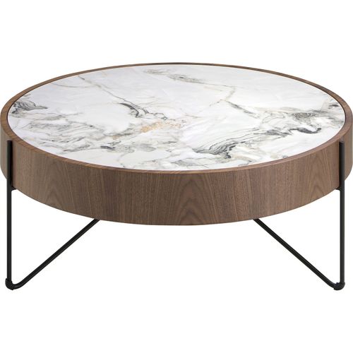 Table Basse Ronde En Noyer Et Marbre Blanc Angel Cerda