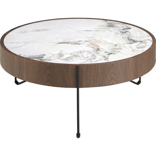 Table Basse Ronde En Noyer Et Marbre Blanc Angel Cerda