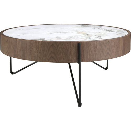 Table Basse Ronde En Noyer Et Marbre Blanc Angel Cerda