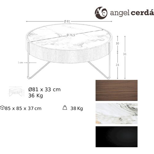 Table Basse Ronde En Noyer Et Marbre Blanc Angel Cerda
