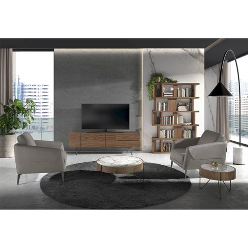 Table Basse Ronde En Noyer Et Marbre Blanc Angel Cerda