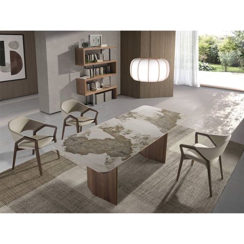 Table à Manger Design Marbre Blanc Et Noyer Angel Cerda