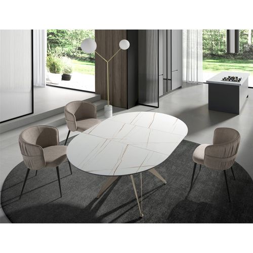 Table Repas Extensible Ronde Angel Cerda Design Marbré Blanc Et Or