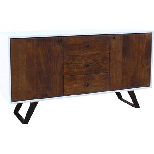 Buffet Blanc Et Bois Foncé Pour Salon Chic