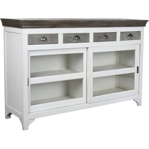 Buffet Bois Et Verre Gris Blanc Élégant Et Pratique