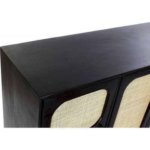 Buffet Rotin Noir Élégance Dorée Pour Salon Chic