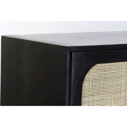 Buffet Rotin Noir Élégance Dorée Pour Salon Chic