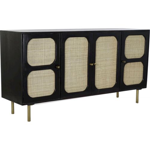 Buffet Rotin Noir Élégance Dorée Pour Salon Chic