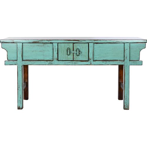 Console Élégante En Bois Turquoise Finition Vintage