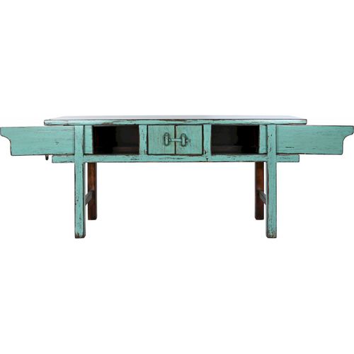 Console Élégante En Bois Turquoise Finition Vintage
