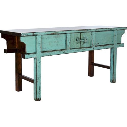 Console Élégante En Bois Turquoise Finition Vintage