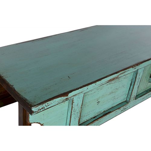 Console Élégante En Bois Turquoise Finition Vintage