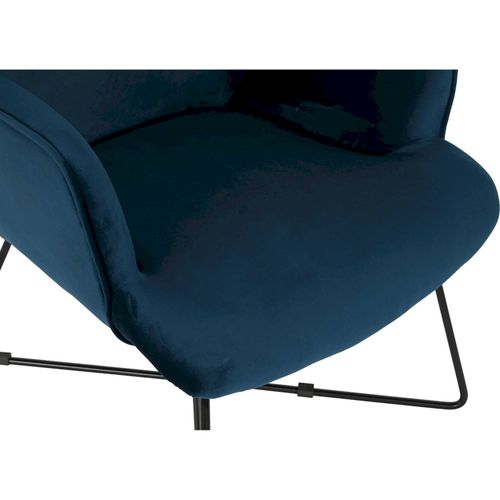 Fauteuil Élégant Velours Bleu Et Pied Métal Chic
