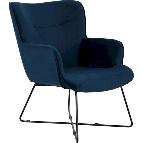 Fauteuil Élégant Velours Bleu Et Pied Métal Chic