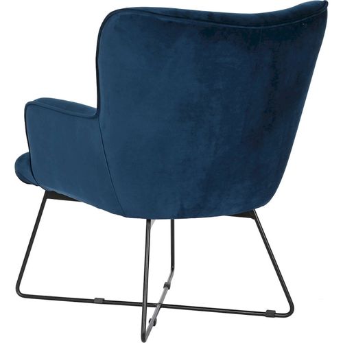 Fauteuil Élégant Velours Bleu Et Pied Métal Chic