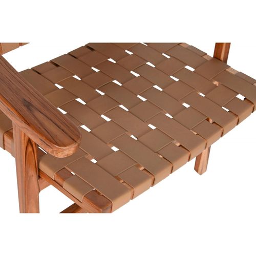 Fauteuil Style Cosy En Teck Et Assise Cuir Beige