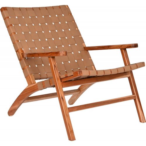 Fauteuil Style Cosy En Teck Et Assise Cuir Beige