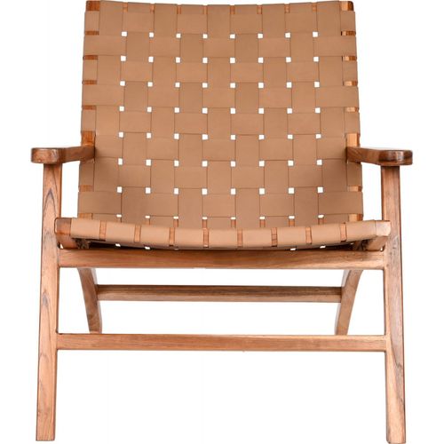 Fauteuil Style Cosy En Teck Et Assise Cuir Beige