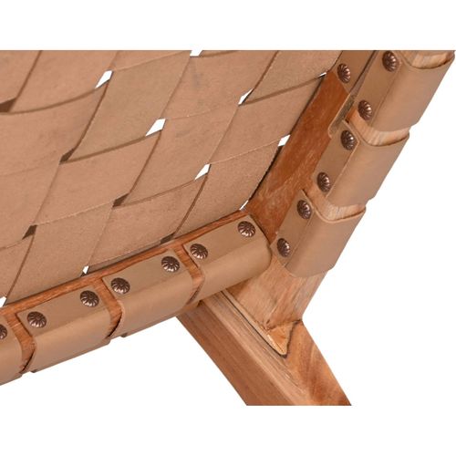 Fauteuil Style Cosy En Teck Et Assise Cuir Beige