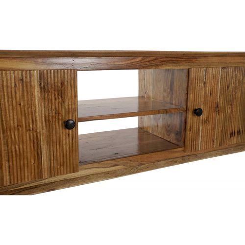 Meuble TV Élégant En Acacia Marron Et Noir