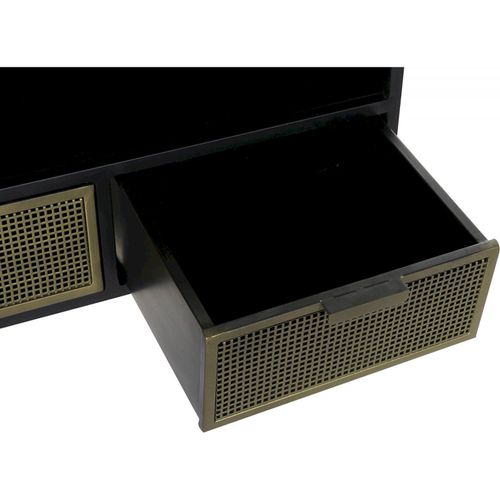 Meuble TV Élégant Noir Avec Finitions Dorées Et Rangement