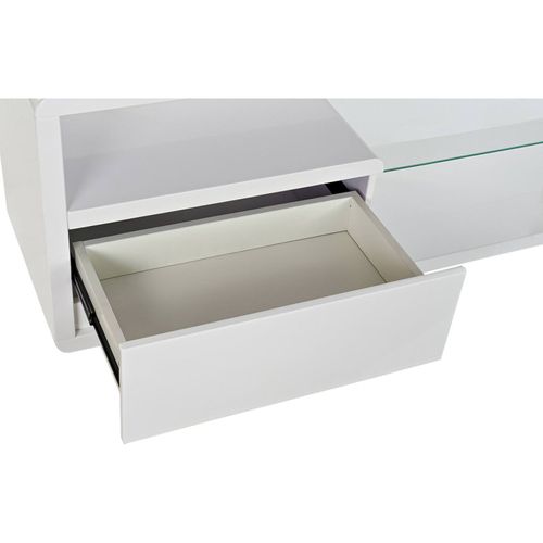 Meuble TV Design Blanc, Bois Et Verre Pratique Avec Rangement