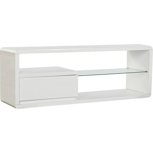 Meuble TV Design Blanc, Bois Et Verre Pratique Avec Rangement