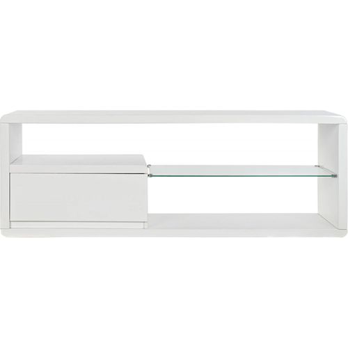 Meuble TV Design Blanc, Bois Et Verre Pratique Avec Rangement