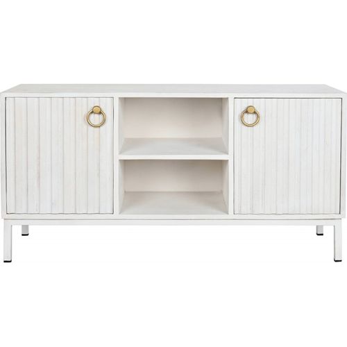 Meuble TV Blanc Et Doré En Métal Et Bois Exotique