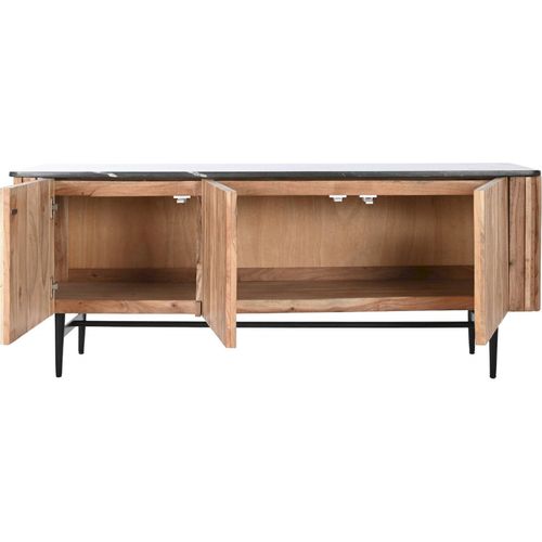 Meuble TV Élégance Acacia Et Marbre Noir Chic