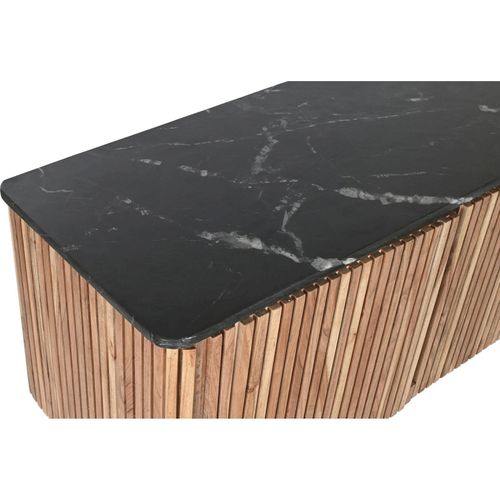 Meuble TV Élégance Acacia Et Marbre Noir Chic