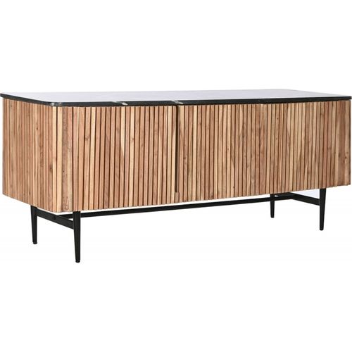 Meuble TV Élégance Acacia Et Marbre Noir Chic